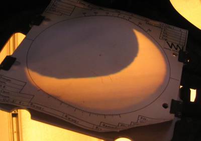  De geprojecteerde Zon achter de 20cm zonnetelescoop